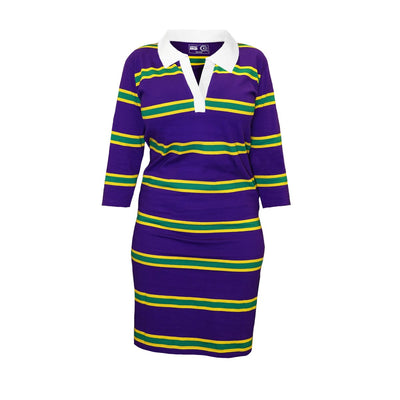 Adult Mardi Gras FLD Ladies Purple Dress with Yellow & Green Stripes - Mardi Gras Apparel