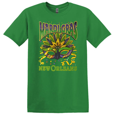 Adult Mardi Gras Mask New Orleans Green Tee-Shirt - Mardi Gras Apparel