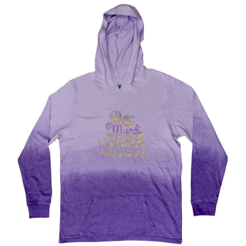 Adult Mardi Gras Ombre Tie - Dye Purple Hoodie - Mardi Gras Apparel - Adult, Adult Unisex, Front Design - Hoodie Long Sleeve Sweatshirt