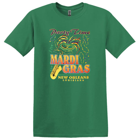 Adult Mardi Gras Party Time Tee - Shirt - Mardi Gras Apparel - Adult, Adult Unisex, Crew Neck - Tee - Shirt