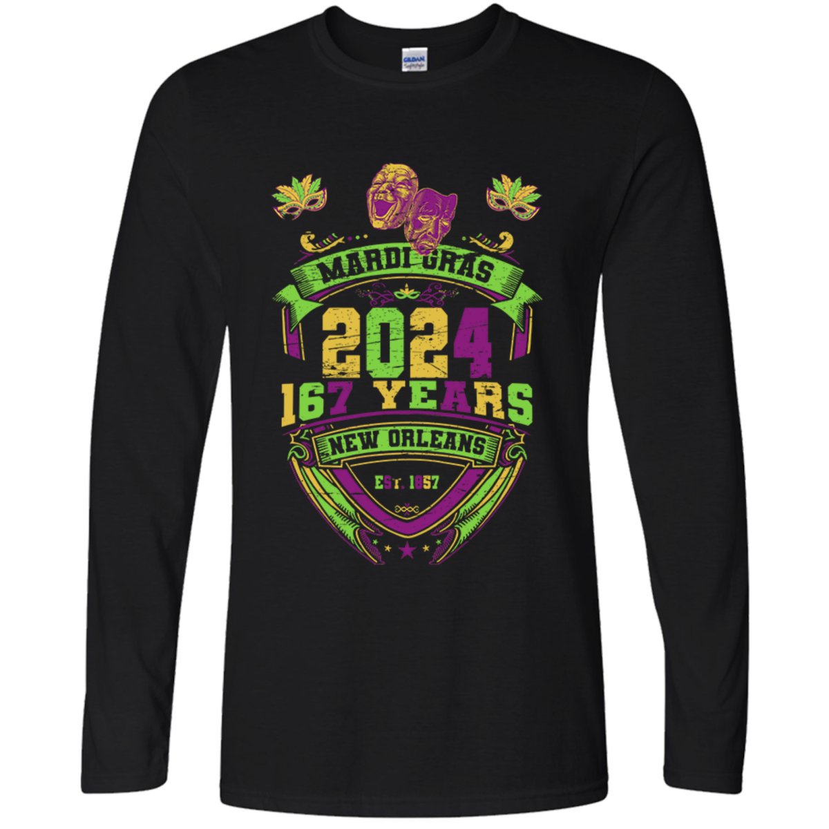Adult Mardi Gras Vintage 2024 Long Sleeve Tee-shirt - Mardi Gras Apparel