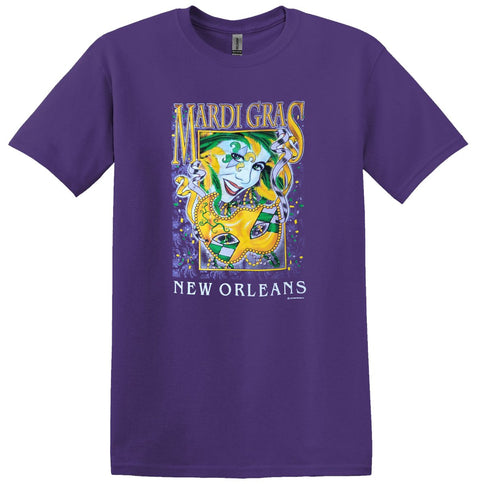 Mardi Gras Masquerade New Orleans Jester Tee - Mardi Gras Apparel - 100% Cotton, Adult, Adult Unisex - Tee - Shirt