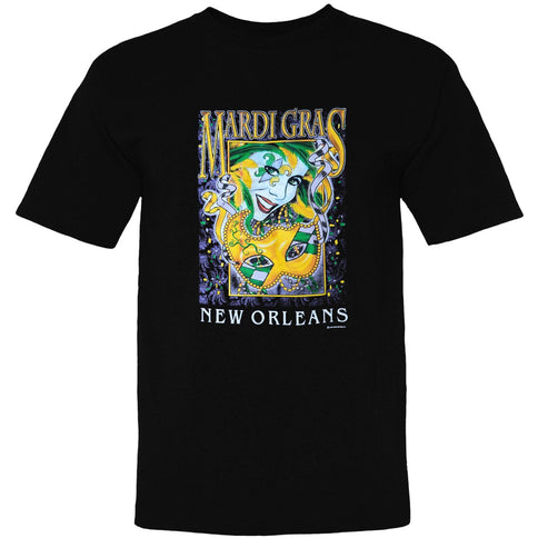 Mardi Gras Masquerade New Orleans Black Jester Tee - Mardi Gras Apparel - 100% Cotton, Adult, Adult Unisex - Tee - Shirt