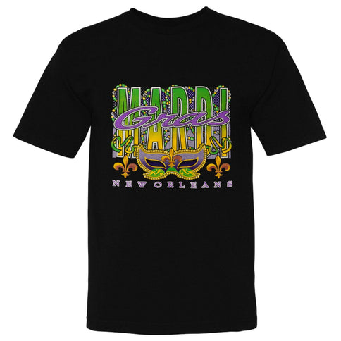 Adult New Orleans Mardi Gras Full Chest Print Tee Shirt - Mardi Gras Apparel - 100% Cotton, Adult, Adult Unisex - Tee - Shirt