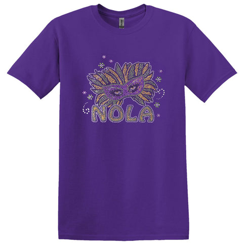 Adult Rhinestone Nola Purple Tee - Shirt - Mardi Gras Apparel - Adult, Adult Unisex, Crew Neck - Rhinestone Tee - Shirt