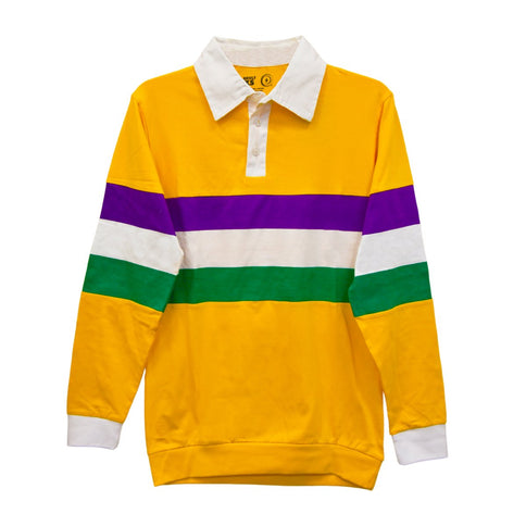 Adult Unisex 3 Panel Long Sleeve - Mardi Gras Apparel - Adult, Adult Unisex, Button Up - Long Sleeve Rugby Polo