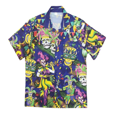 Carnival Extravaganza Button - up Vibrant Mardi Gras Shirt - Mardi Gras Apparel - Adult, Buttons up, Gold - 