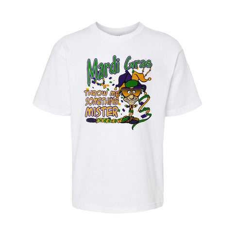 Children's Unisex Mardi Gras Jester White Tee - Shirt - Mardi Gras Apparel - Children, Children's Unisex, Crew Neck - Tee - Shirt