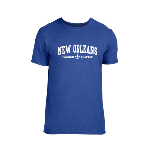 Classic Blue New Orleans French Quarter Souvenir T-Shirt - Mardi Gras Apparel - Adult, Blue, Unisex - 