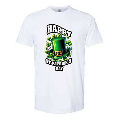 Classic White St. Patrick's Day Top Hat & Shamrocks T-Shirt - Mardi Gras Apparel