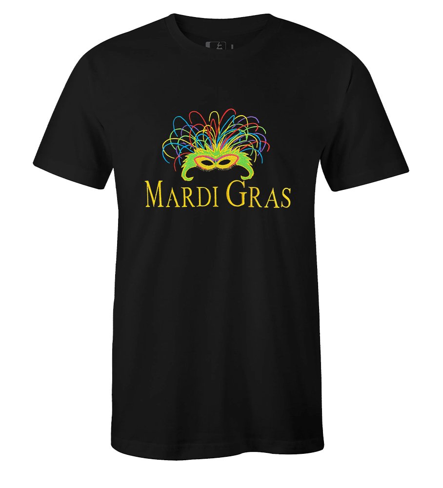 Embroidered Mardi Gras New Orleans Black Mask T-Shirt - Mardi Gras Apparel