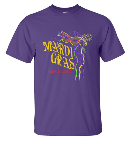 Embroidered Mardi Gras New Orleans Hand Mask Purple T-Shirt - Mardi Gras Apparel - Adult, Adult Unisex, Embroidered Shirts - 