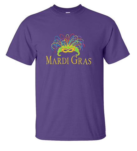 Embroidered Mardi Gras New Orleans Purple Mask T-Shirt - Mardi Gras Apparel - Adult, Adult Unisex, Embroidered Shirts - 