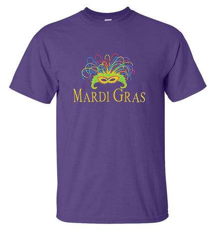 Embroidered Mardi Gras New Orleans Purple Mask T-Shirt - Mardi Gras Apparel - Adult, Adult Unisex, Embroidered Shirts -