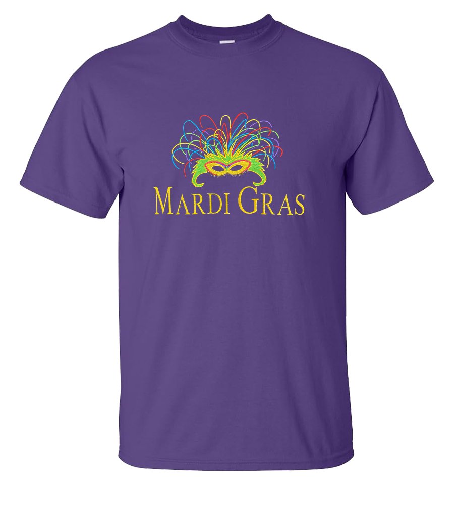 Embroidered Mardi Gras New Orleans Purple Mask T-Shirt - Mardi Gras Apparel