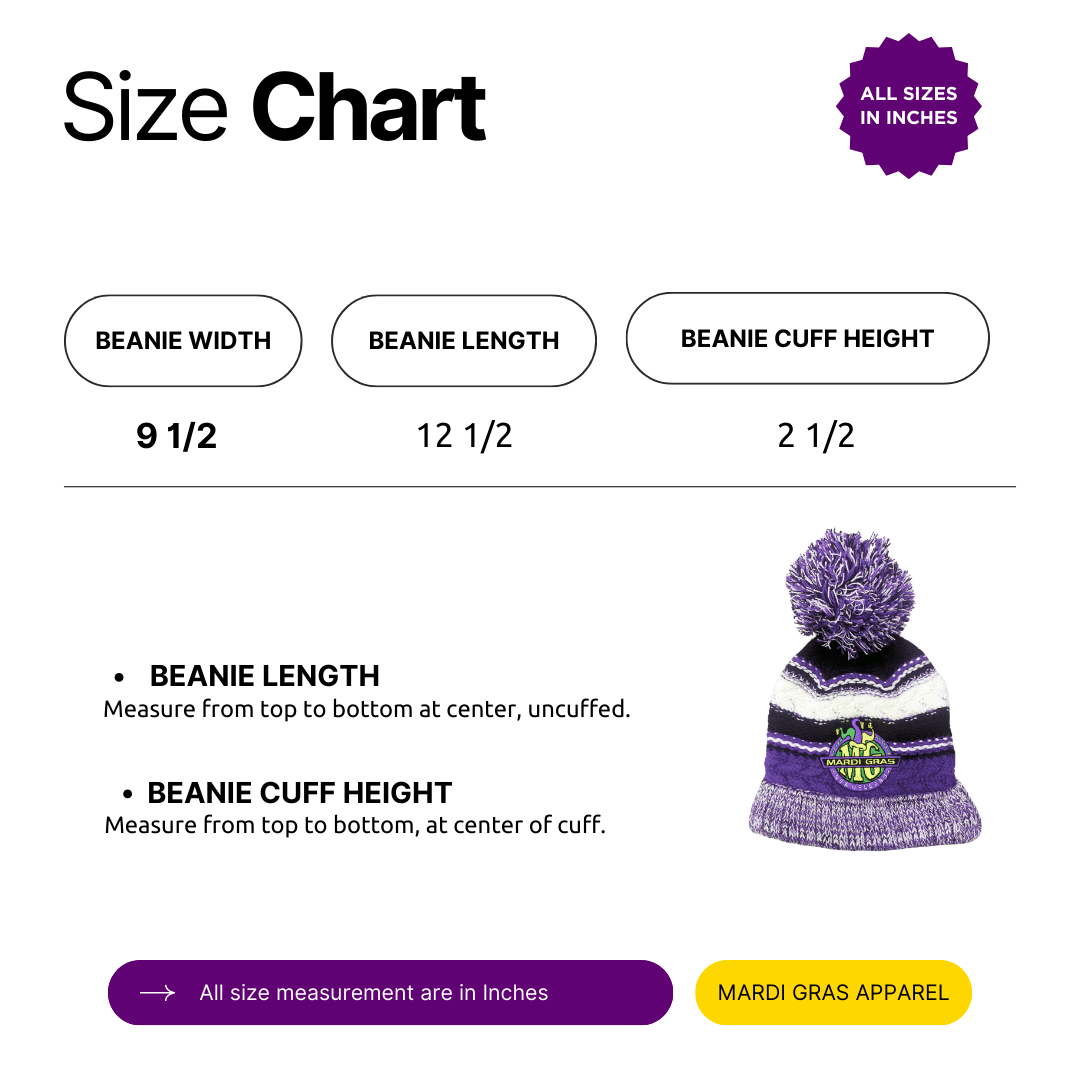 Embroidered New Orleans Knitted Beanie with Pom Pom Top - Mardi Gras Apparel