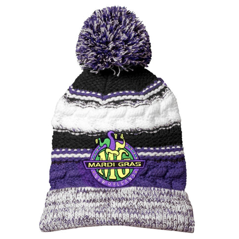 Embroidered New Orleans Knitted Beanie with Pom Pom Top - Mardi Gras Apparel - Accessories, Adult, Back Design - 