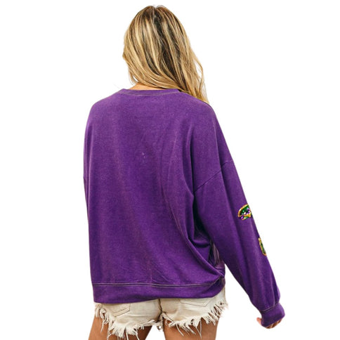 Fringed Mardi Gras Boots Sequin Pullover - Mardi Gras Apparel - Adult, Front Design, Gold - 