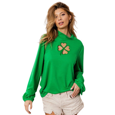 Ft Front Clover Cut Out Mock Neck Puff Sleeves Top - Mardi Gras Apparel