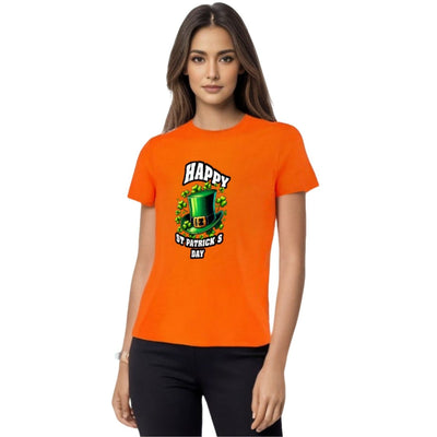Happy St. Patrick's Day" Orange T-Shirt with Top Hat Design - Mardi Gras Apparel