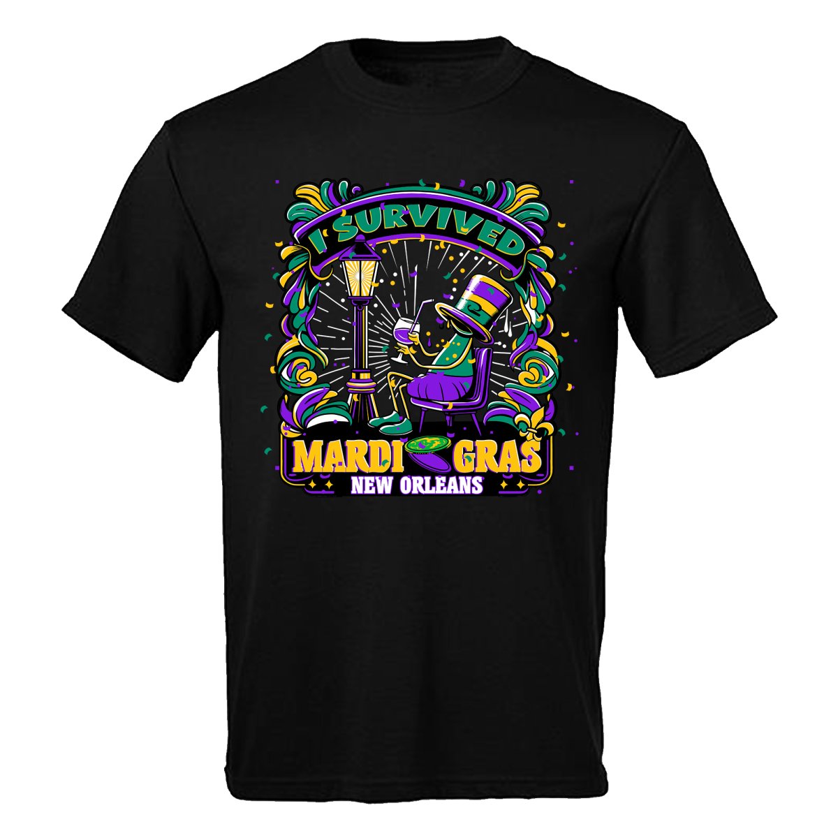 I Survived Mardi Gras Drunk Guy T-shirt Black - Mardi Gras Apparel