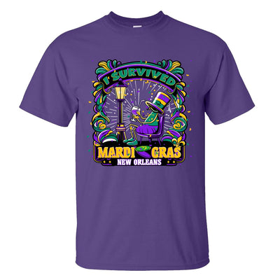 I Survived Mardi Gras Drunk Guy T-shirt Purple - Mardi Gras Apparel