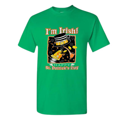 "I'm Irish!" Festive Green St. Patrick's Day T-Shirt with Top Hat and Gold Coins - Mardi Gras Apparel