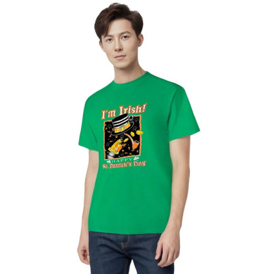 "I'm Irish!" Festive Green St. Patrick's Day T-Shirt with Top Hat and Gold Coins - Mardi Gras Apparel