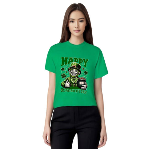 Joyful Green St. Patrick's Day Leprechaun & Pot of Gold T-Shirt - Mardi Gras Apparel - 100% Cotton, Adult, Front Design - 