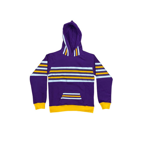 Kids Mardi Gras Purple Hoodie With Regal Stripes - Mardi Gras Apparel - Children's Unisex, Gold, Hoodie - Hoodie Long Sleeve Sweatshirt