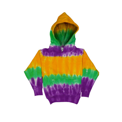 Kids Unisex Mardi Gras Tie Dye Hoodie Sweat Shirt #2 - Mardi Gras Apparel - Children's Unisex, Gold, Green - Hoodie Long Sleeve Sweatshirt