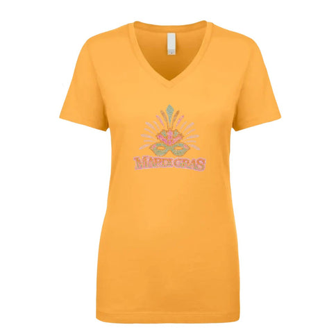 Ladies Mardi Gras V - Neck Rhinestone - Mardi Gras Apparel - 100% Cotton, Adult, Black - Rhinestone Tee - Shirt