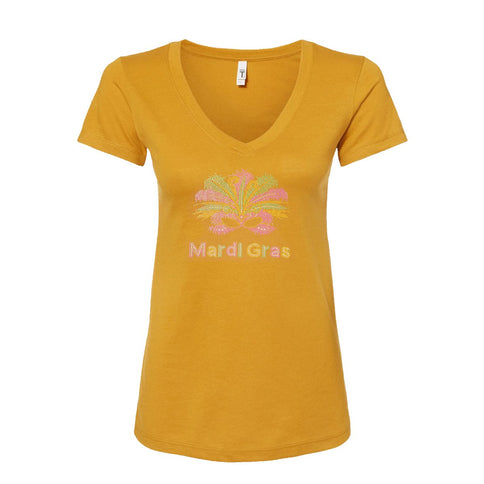Ladies Nola Rhinestone V - Neck - Mardi Gras Apparel - 100% Cotton, Adult, Black -