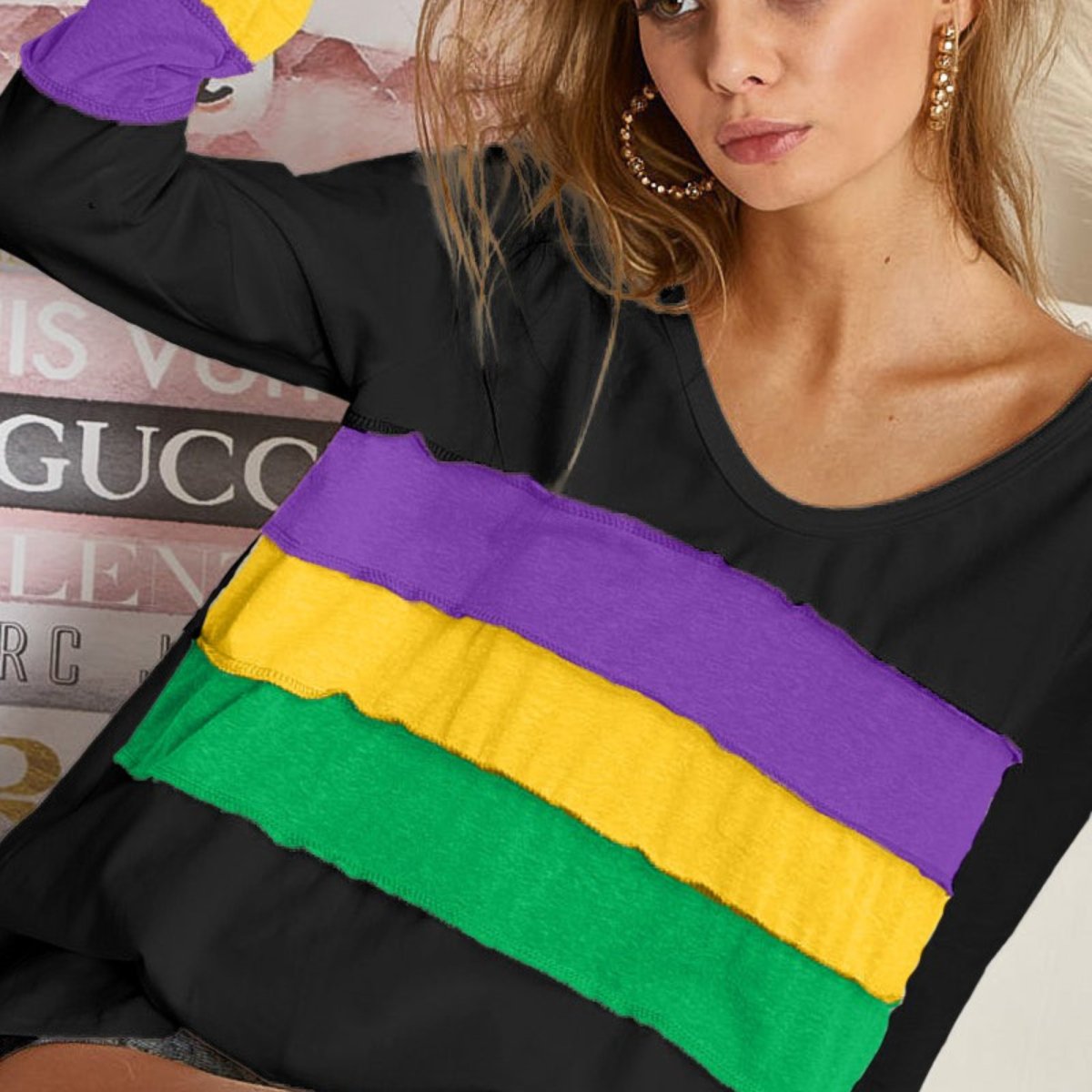 Mardi gras color block sweatshirt hot sale