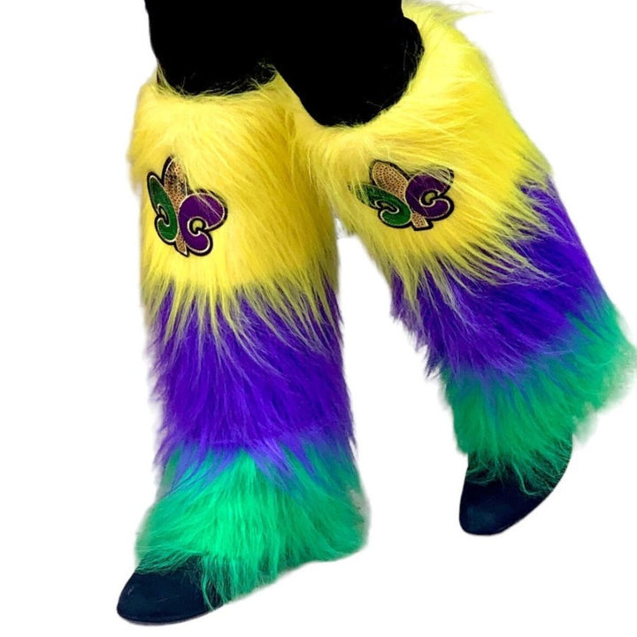4PC Hi Lo Layered Mardi Gras Skirt, Lace Up Top and Arm Warmer Set