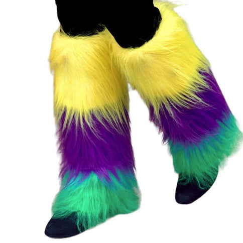 Mardi Gras Leg Warmers Fury Striped Purple Green And Gold - Mardi Gras Apparel - Accessories, Ladies, Leg Warmers -