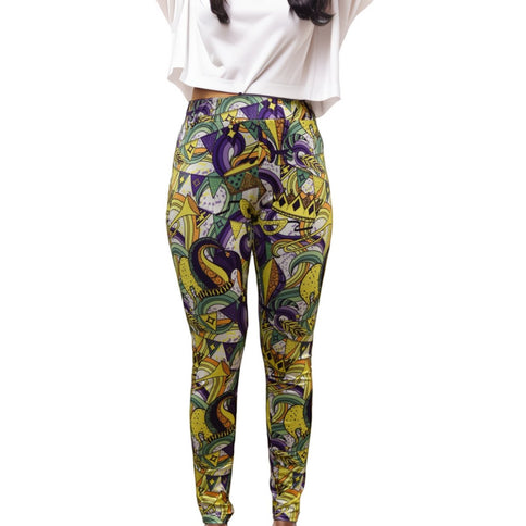 Mardi Gras Majesty Printed Leggings - Mardi Gras Apparel - Adult, Ladies, Machine Washable -