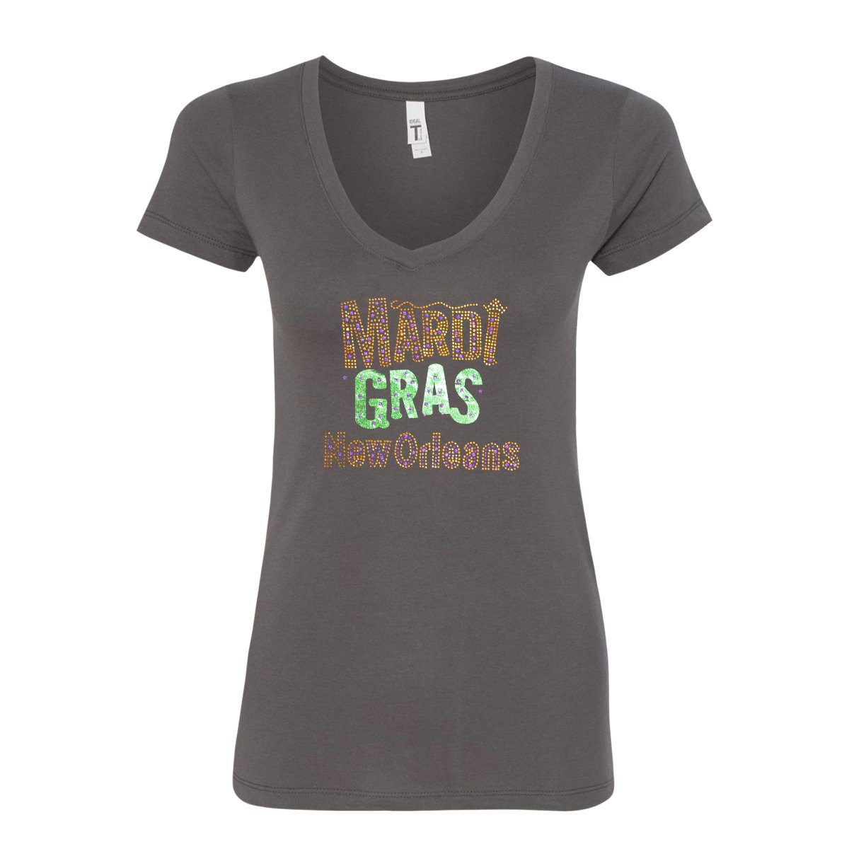 Mardi Gras New Orleans V-Neck Rhinestone Tee-shirt - Mardi Gras Apparel