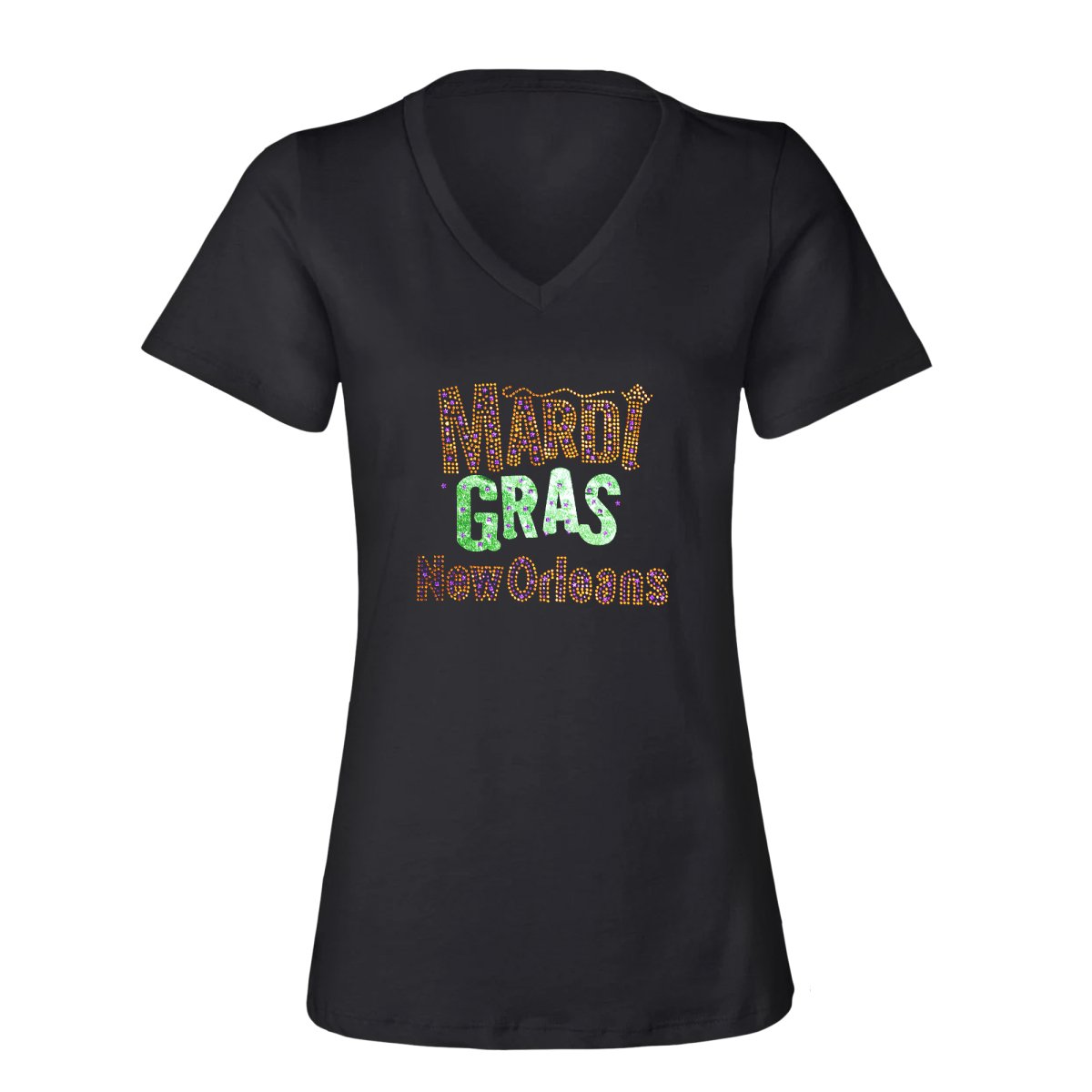 Mardi Gras New Orleans V-Neck Rhinestone Tee-shirt - Mardi Gras Apparel