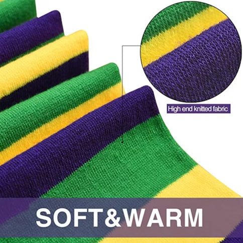 Mardi Gras Purple Gold and Green Striped Slouchy Socks - Mardi Gras Apparel - Accessories, Adult, Children's Unisex - 