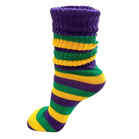 Mardi Gras Purple Gold and Green Striped Slouchy Socks - Mardi Gras Apparel - Accessories, Adult, Children's Unisex - 