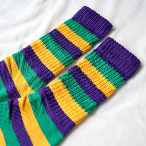 Mardi Gras Purple Gold and Green Striped Slouchy Socks - Mardi Gras Apparel - Accessories, Adult, Children's Unisex - 