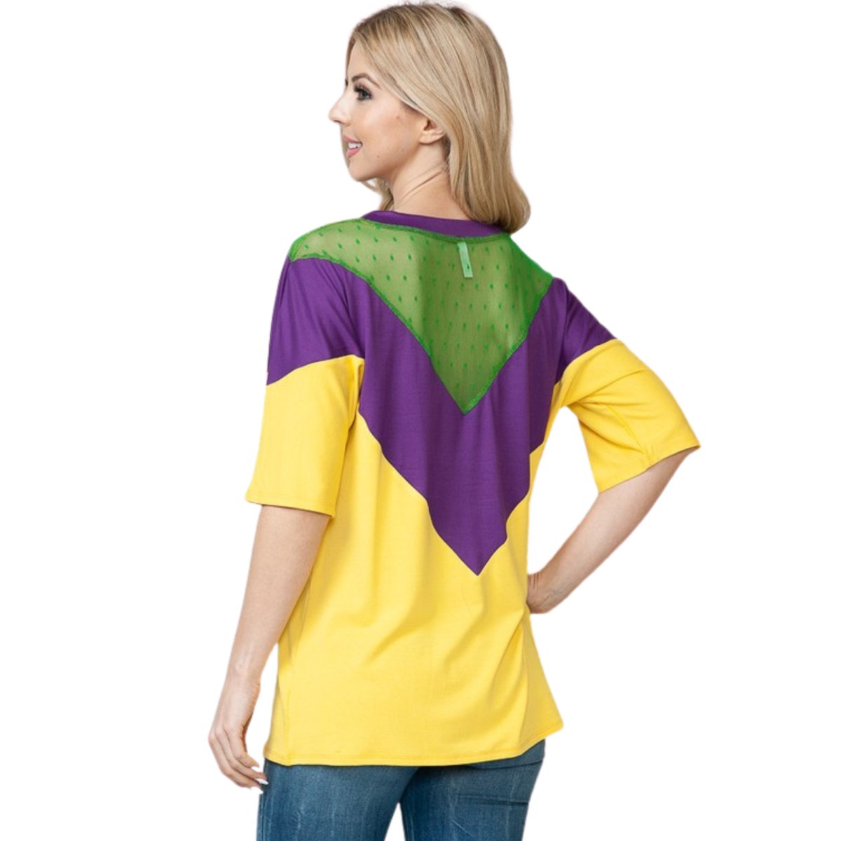 Mardi Gras Purple & Gold Color Block Short Sleeve Tunic Top - Mardi Gras Apparel