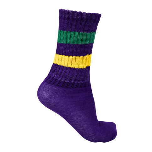 Mardi Gras Purple Striped Slouchy Socks - Mardi Gras Apparel - Accessories, Adult, Gold - 