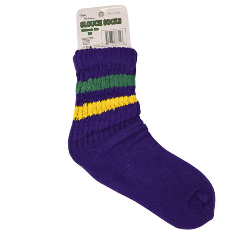 Mardi Gras Purple Striped Slouchy Socks - Mardi Gras Apparel - Accessories, Adult, Gold - 