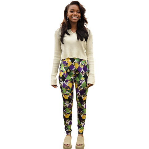 Mardi Gras Royal Carnival High - Waist Leggings - Mardi Gras Apparel - Adult, Ladies, Leggings - 