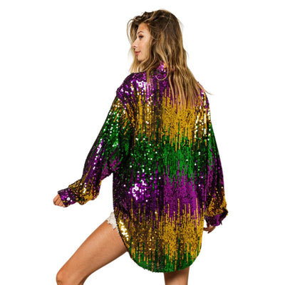 Mardi Gras Sequin Color Block Shirt - Mardi Gras Apparel