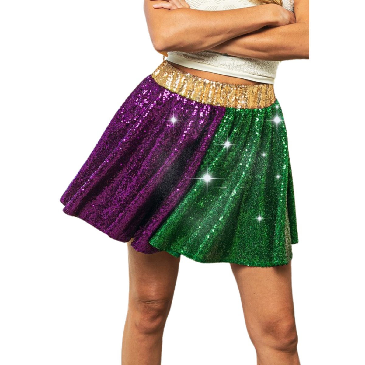 Mardi Gras Sequin Skater Mini Skirt - Mardi Gras Apparel
