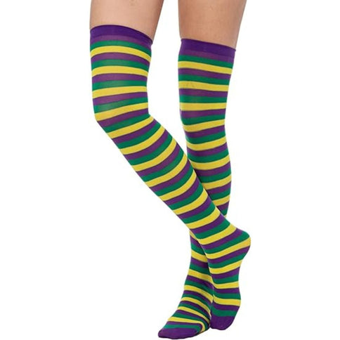 Mardi Gras Striped Knee High Stocking - Mardi Gras Apparel - Accessories, Socks, -