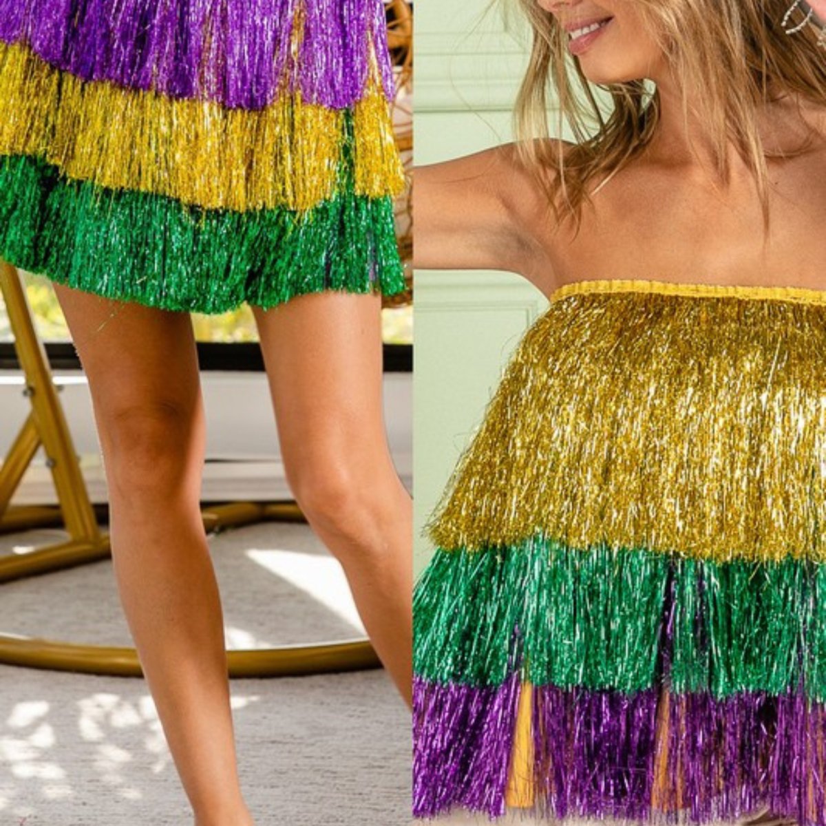 Mardi Gras Tiered Tinsel Fringe Skirt - Mardi Gras Apparel
